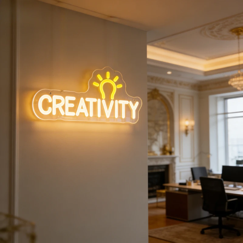 CREATIVITY Neon Sign with Light Bulb Modern Home Office Decor Inspirational Wall Art for Cafe Bar Restaurant  LED Lighting Gift