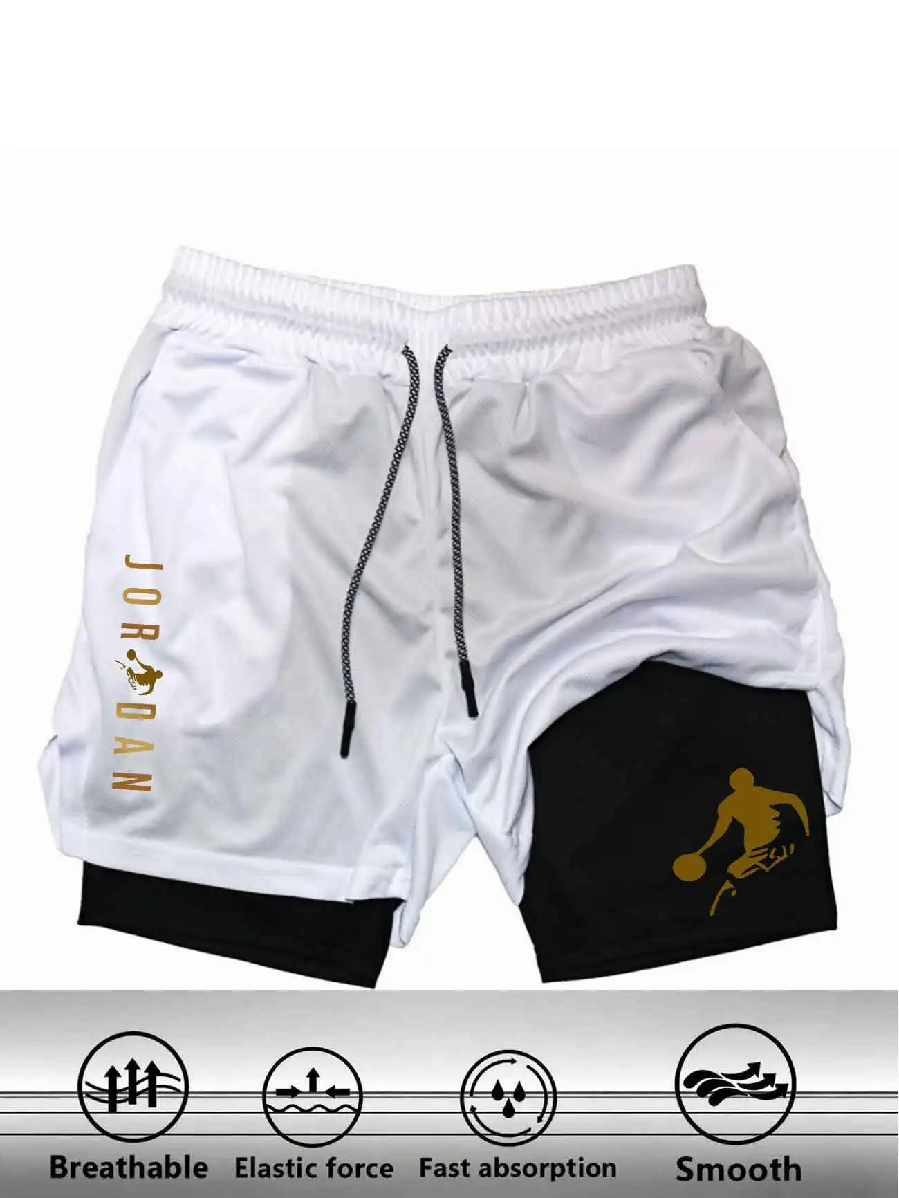 Men's compression fitness shorts printed sports pants, double-layer design, quick drying fabric, basketball sports, fitness
