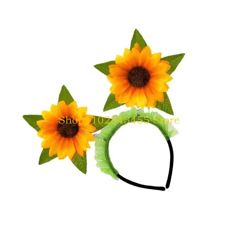 49MC Flower Costume Headband Stage Props Flower Headwear Ruffle Lace Party Props Birthday Present Headband