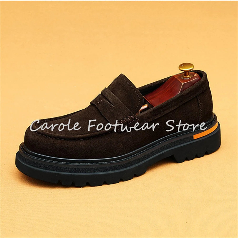 

Male Outside Leisure Sewing Derby Shoes Fashion Round Toe Chunky Heel Slip-on Loafers Male Business Formals Dress Shoes