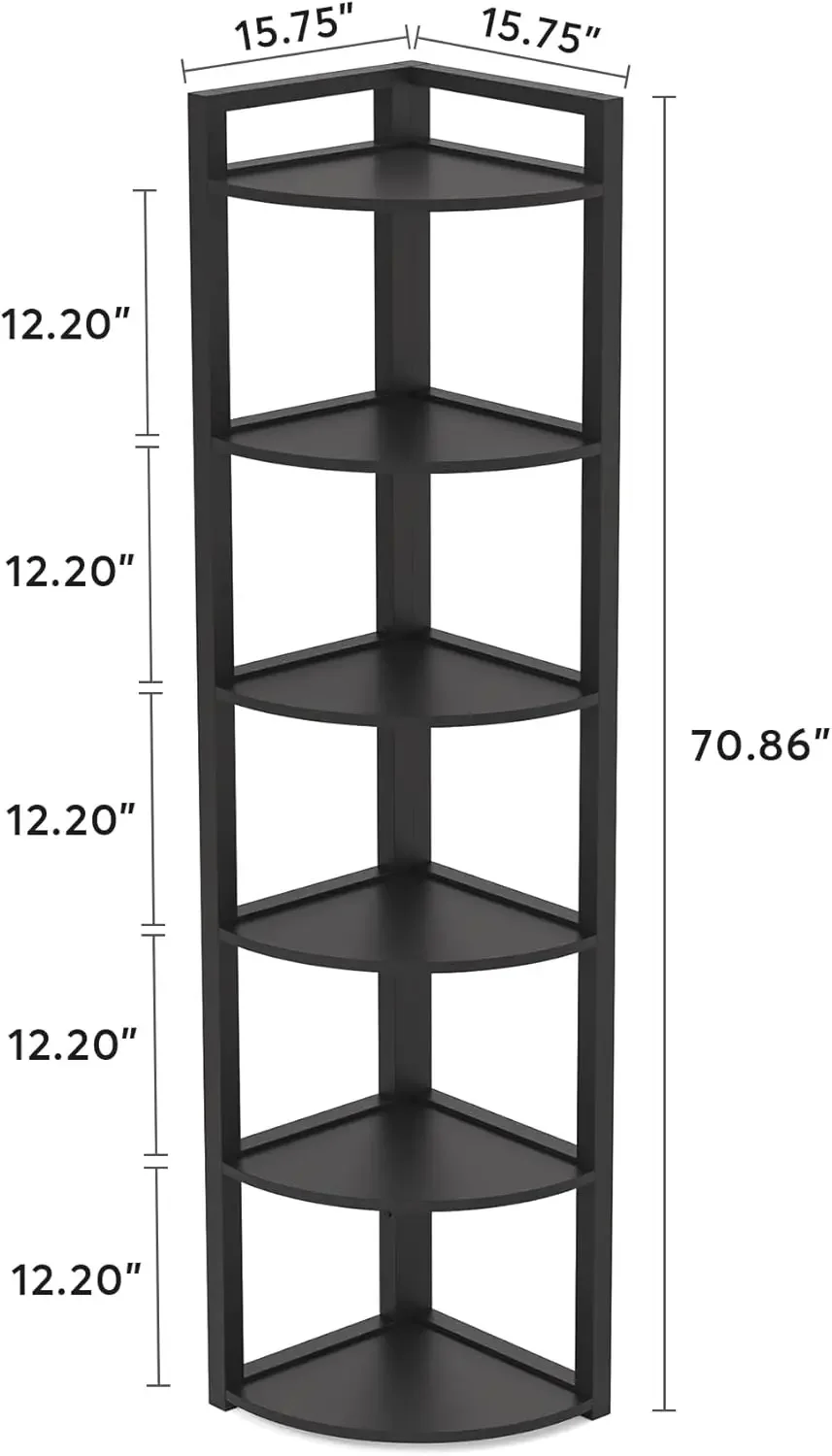 

6 Tier Corner Shelf, 70.9 Inch Tall Corner Bookshelf Small Bookcase Modern Corner Shelving Unit Storage Rack for Living Room, H
