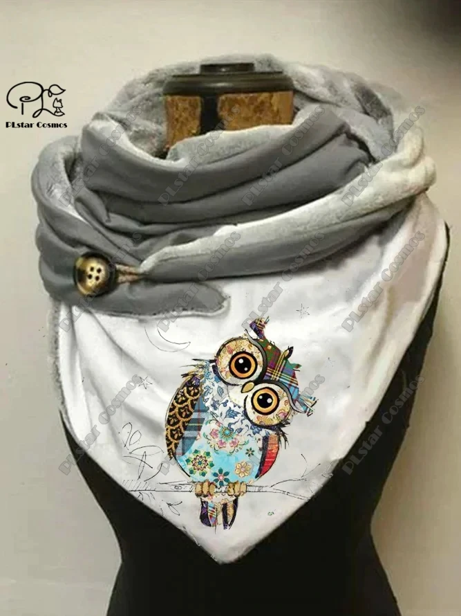 3D printed animal series cute owl funny pattern female warm shawl spring and winter small triangle scarf M-4