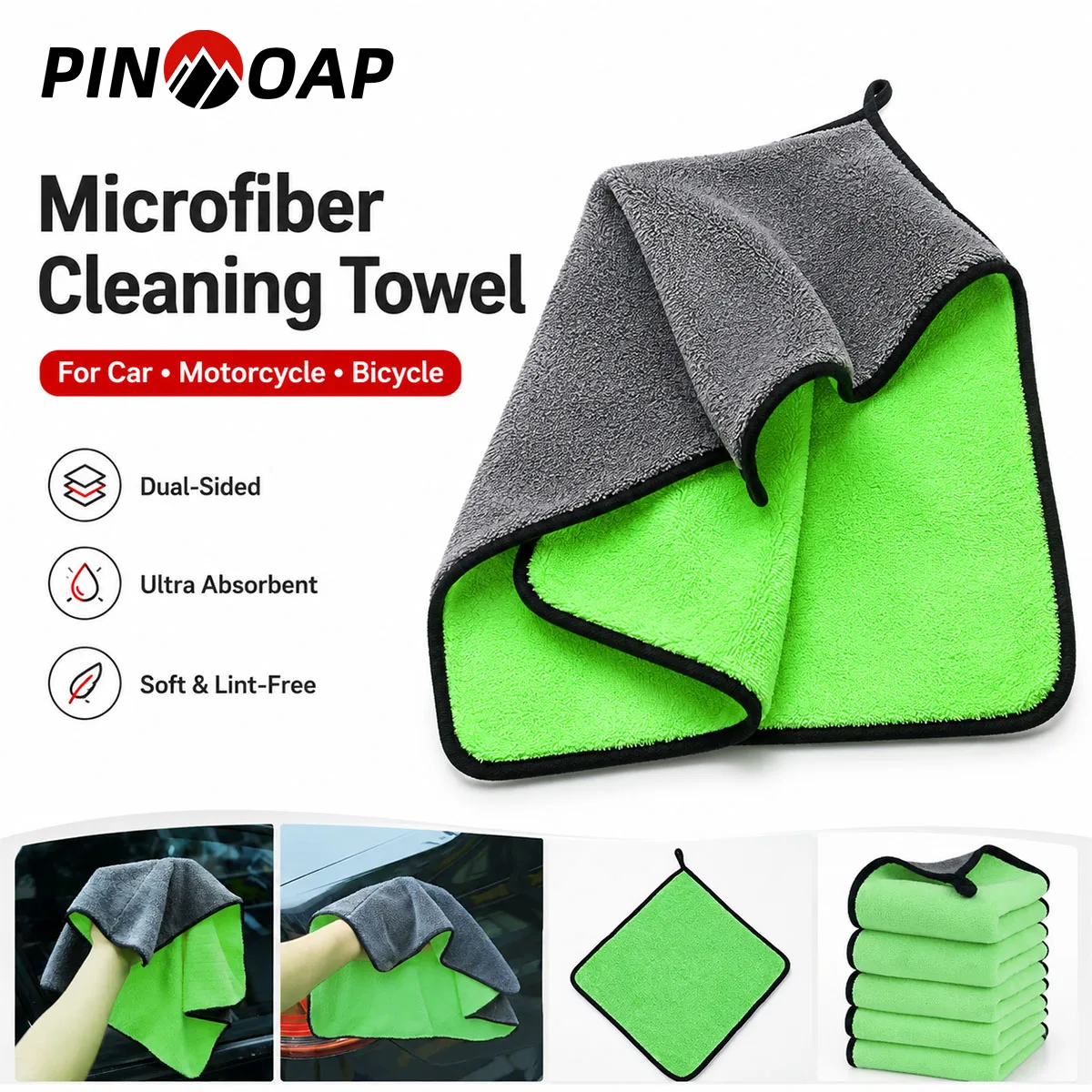 PINMOAP 1/3/10P Car Motorcycle Bike Microfiber Wash Towel Ultra Absorbent Drying Cloth For Detailing Polishing Glass Paint Wheel