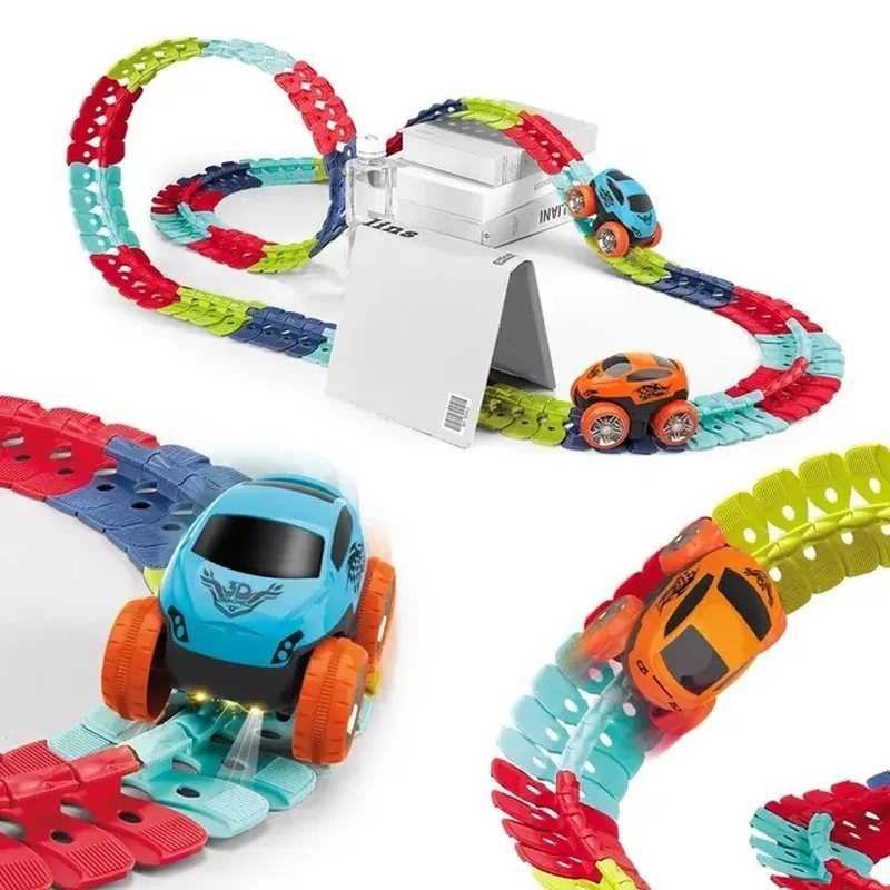 Rechargeable Kids Track Cars Sets Children Anti Gravity Magnetic Assembly Vehicle Boy Flexible Railway Toys Kit Birthday Gift