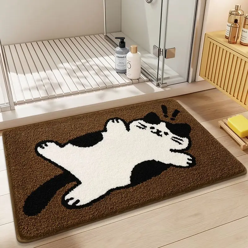 VIKAMA Cute Yellow Cartoon Cat Bath Mat with Scarf Animal Floor Rug, Color Ball Decor for Bedroom Bathroom Cozy Home Gift