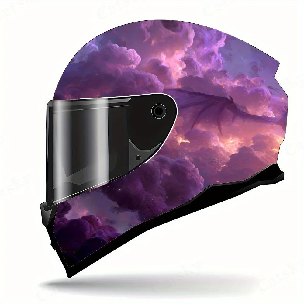 Purple Dragons and Clouds Full Face Helmet Decals - Durable and Waterproof PVC, self-adhesive Motorcycle Racing Helmet Aesthetic view 3
