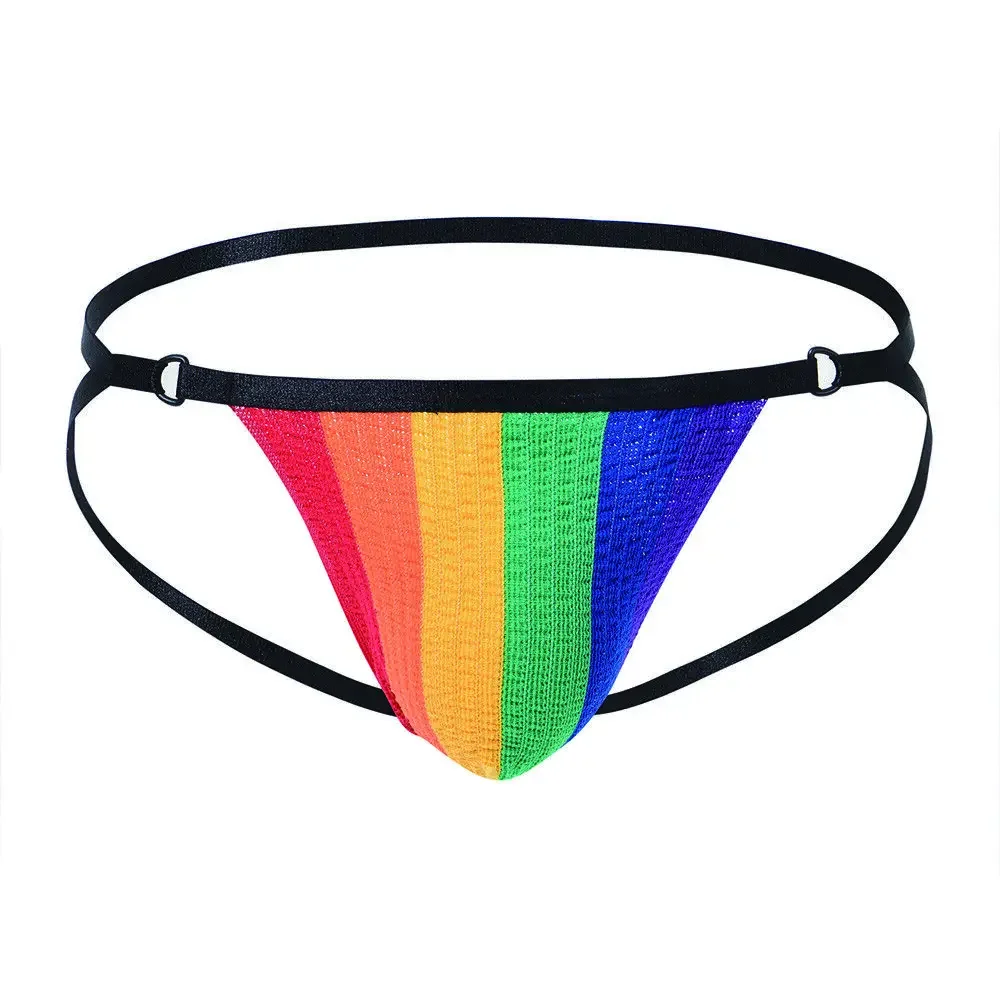 Jinshi Men's Sexy Jockstrap Rainbow Thongs Underwear Bikini