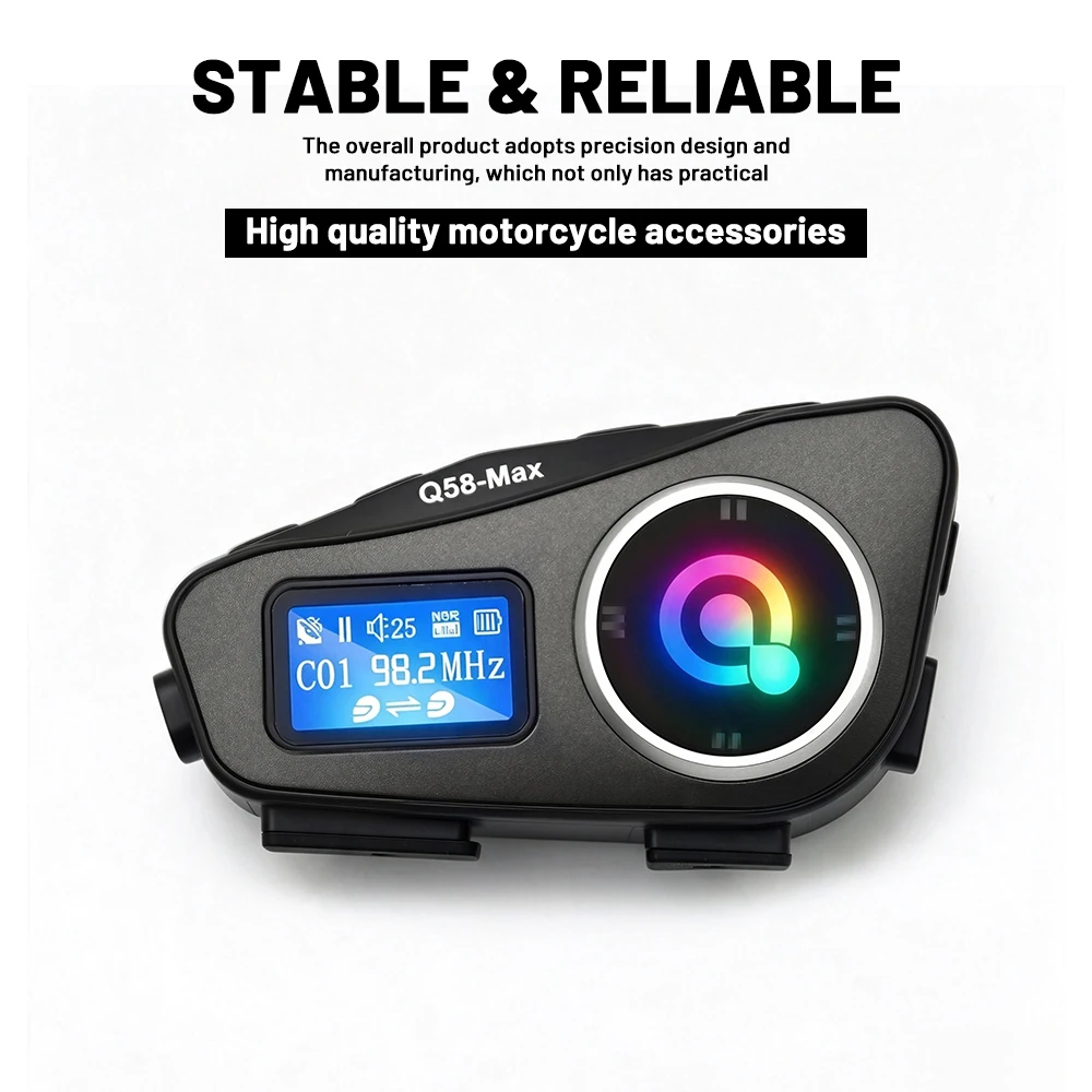 Q58 Motorcycle Helmet Intercom, Wireless Bluetooth Headset, LCD Display, FM Walkie‑Talkie, IP65 Waterproof for Moto