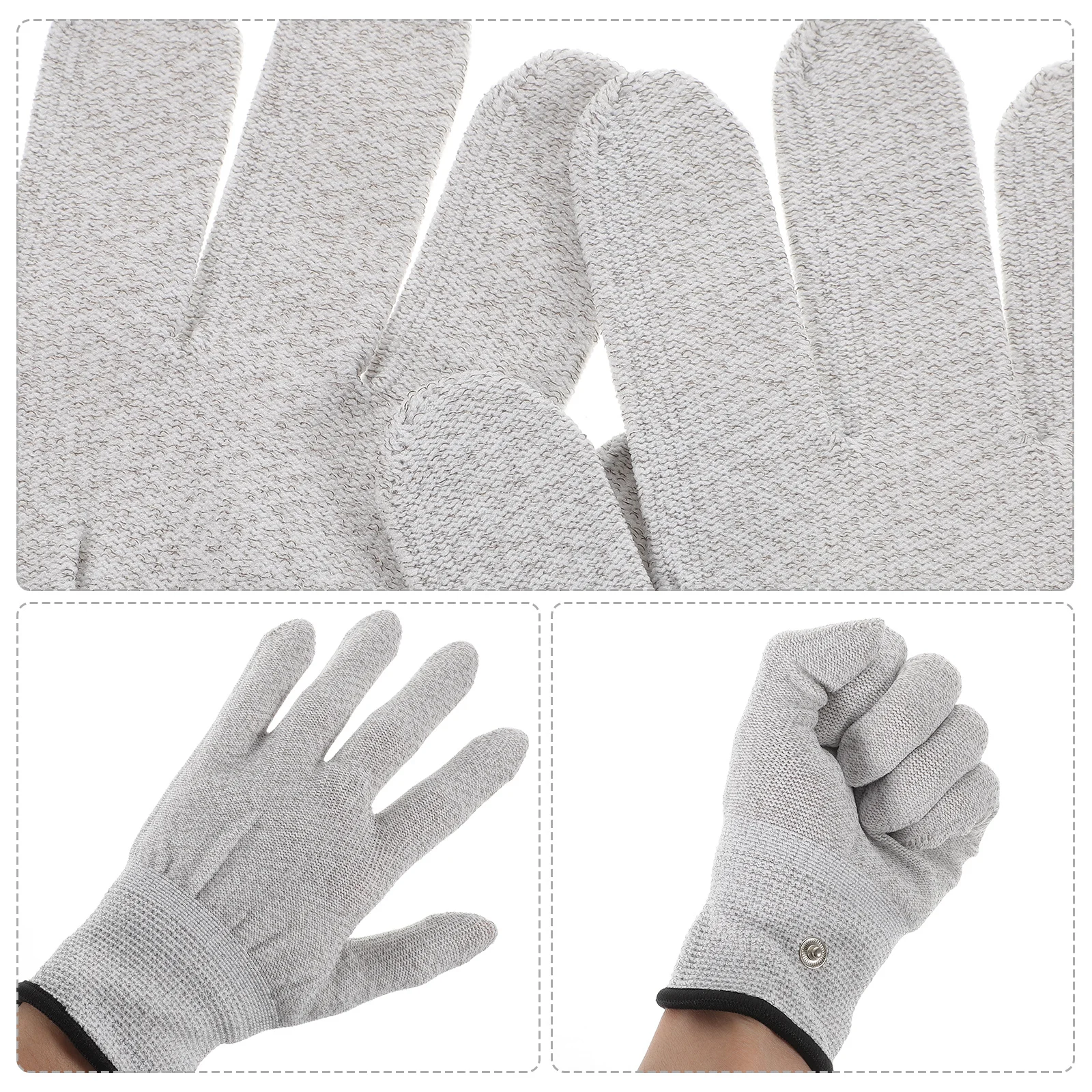 زوج واحد من قفازات العلاج الكهربائي، قفازات تدليك الألياف، خطوط تحويل لتدليك التجميل، زر متين من الفولاذ المقاوم للصدأ مرن