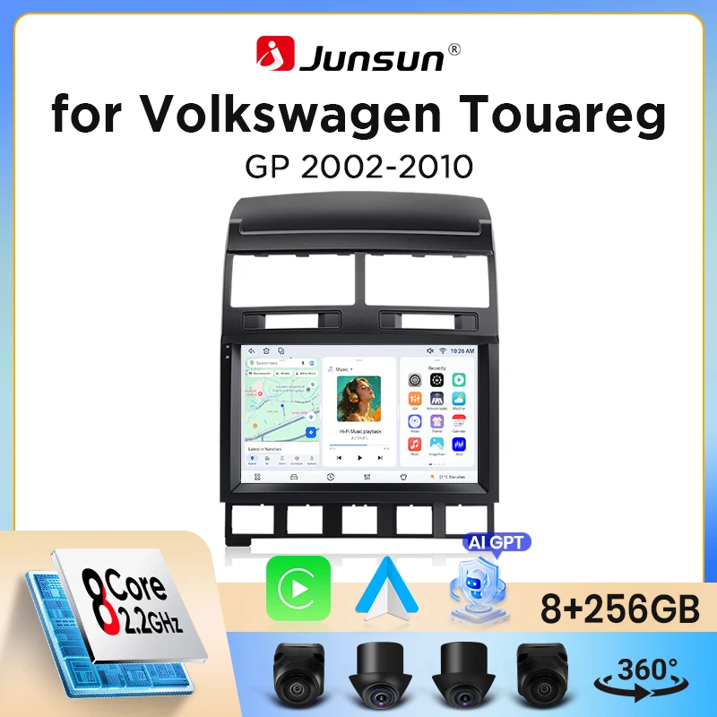 Junsun Wireless CarPlay Android Auto Autoradio für Volkswagen (VW) Touareg Mk1 (7L) 2002-2010 mit eingebautem Lüfter, Android GPS Navigation, Multimedia-Player, WiFi, DSP, RDS, BT, SWC, IPS