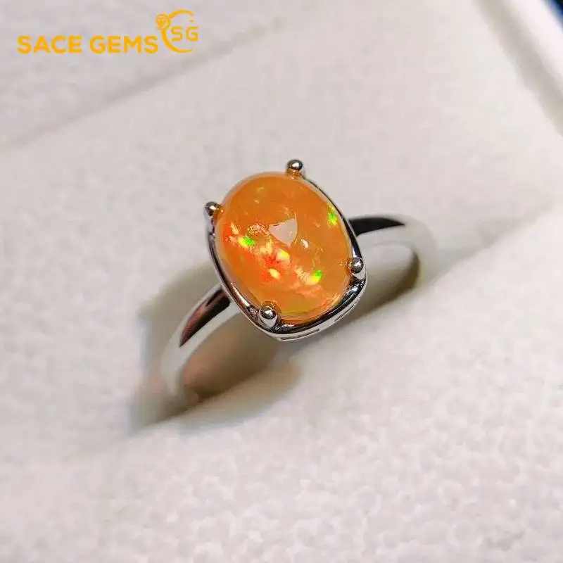 

SACE GEMS Fashion 925 Sterling Silver 7*9mm Natual Opal Luxury Rings for Women Created Wedding Engagement Party Fine Jewelry