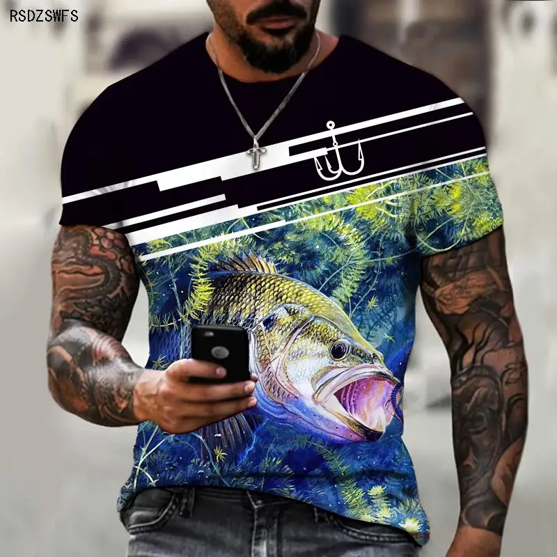 Men\'s Shirt Wild Fishing Fishing Outdoor Passion 3D Printing Printing Trendy Brand Round Neck T-shirt Casual Style Oversize 5XL