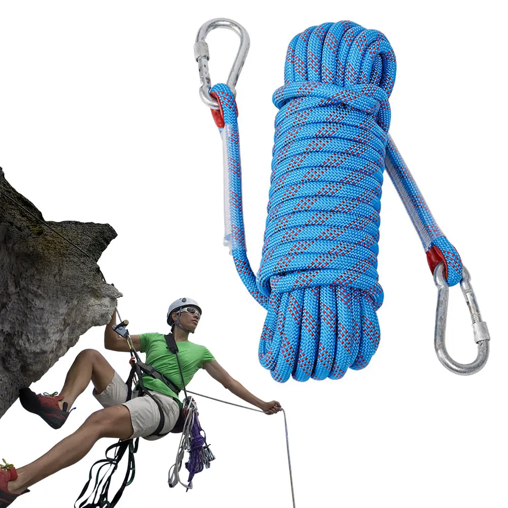 10mm Outdoor Static Rapelling Rope with 2 Hooks Climbing Emergency Rope Safety Life Rope for Fire Escape Car Rescue