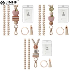 Teacher Lanyard With ID Holder, Fashion Wood Beaded Lanyard For Keys, Super Cute Boho Breakaway Lanyard For Women
