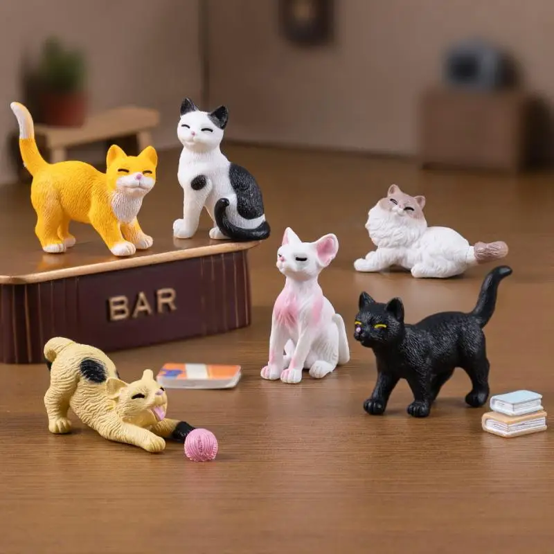 3/6PCS Micro Landschaft Harz Katze Ornamente Tier Kätzchen Miniatur Figur Puppen Haus Hause Fee Garten Dekoration Alle zufällig