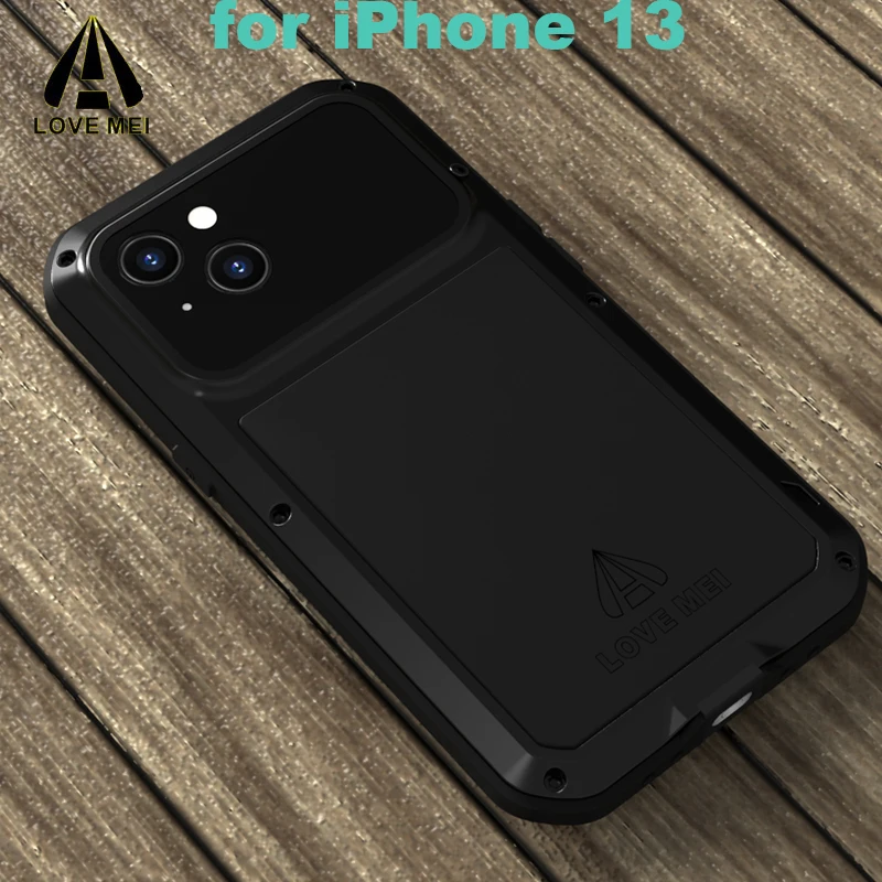 

Original LOVE MEI Tempered Glass Film Armor Metal Case for iPhone 13 Pro Shockproof Life Waterproof Cover Powerful Protection