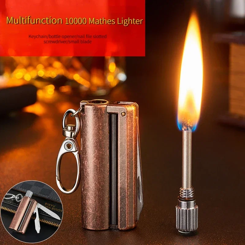 Multifunction 10000 Match Wholesale LighterCreative Key Pendant Outdoor Portable Kerosene Flint Cigarette Accessories Men\'s Gift