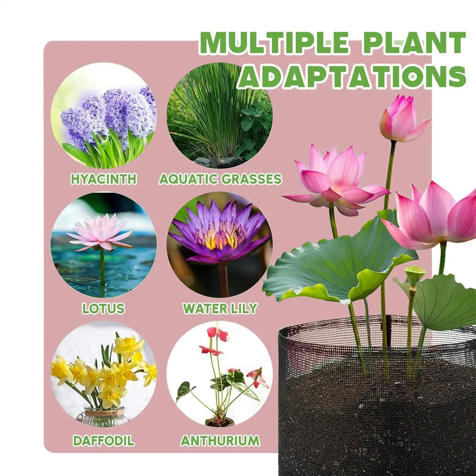 Pond Basket 4 Pieces Reusable Foldable Aquatic Plant Bags Hyacinth Planting Baskets for Home Garden Backyard Yard Pond Balcony