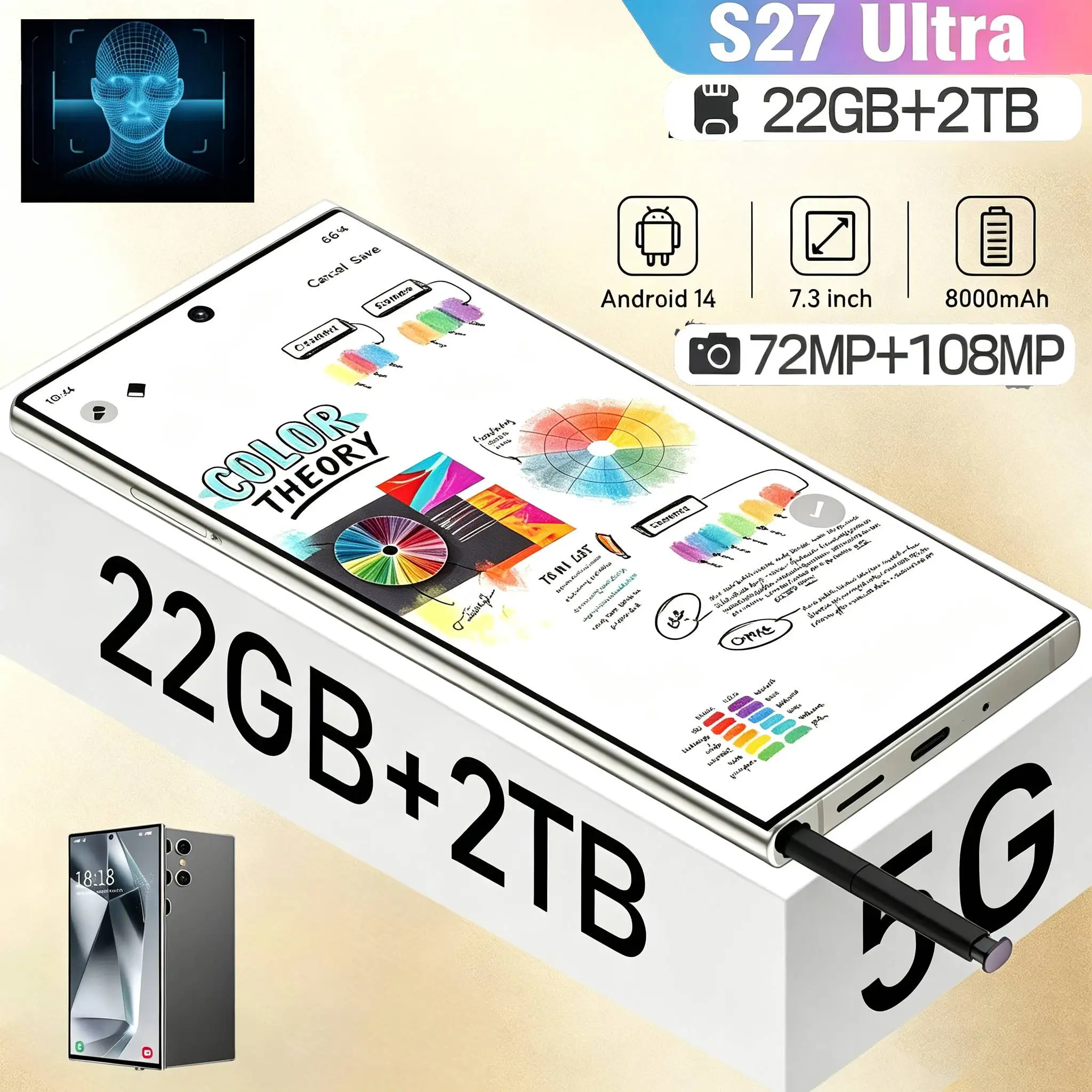 Novo S27 Ultra Original de Alta Qualidade 2026, Sistema Inteligente 4G 5G Dual Chip Dual Standby, Versão Global, Bateria de 8000mAh, Chegada Recente