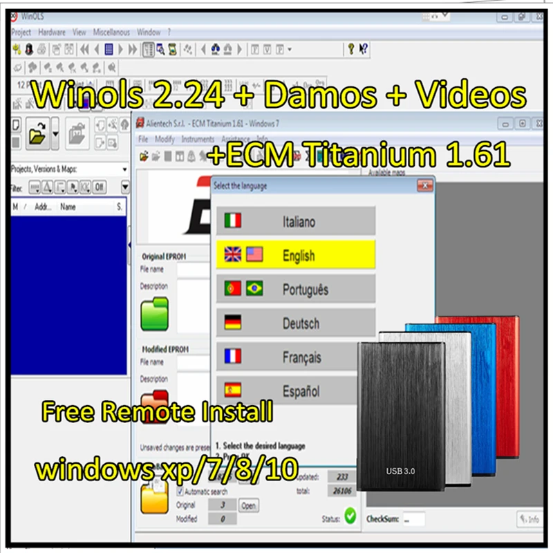 Newest Ecm Titanium 26000 Drivers +Winols 2.24 + Unlock Patch + Damos Files +Install  Videos + User Manual send Link/ CD/ USB