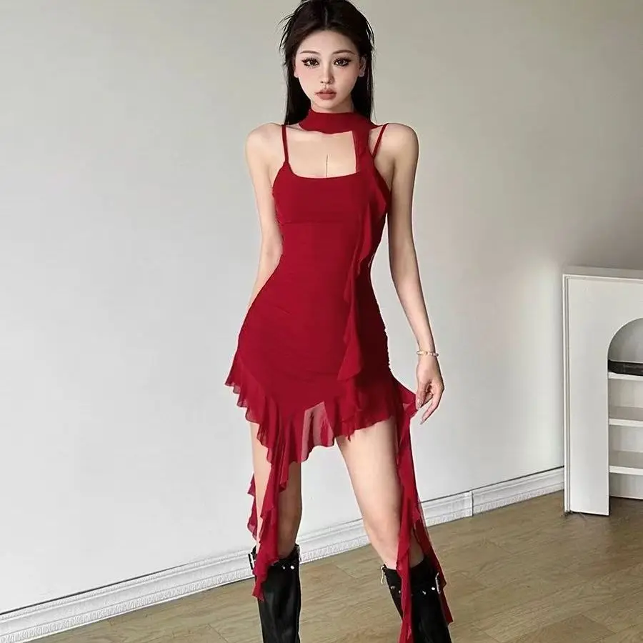 

Летнее модное платье 2025: Сексуальное платье-кроп с открытыми плечами и асимметричной талией, женское платье-юбка А-силуэта с высокой талией