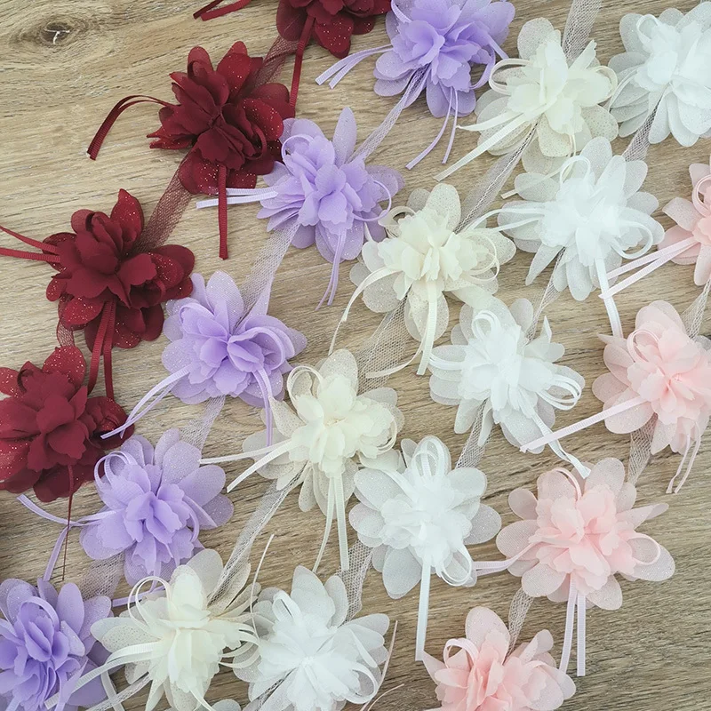 (10pcs/roll)80mm Chiffon Streamer Flower Lace Fabric Dress Clothing Accessories Hairpin Making Handmade DIY Crafts Materials