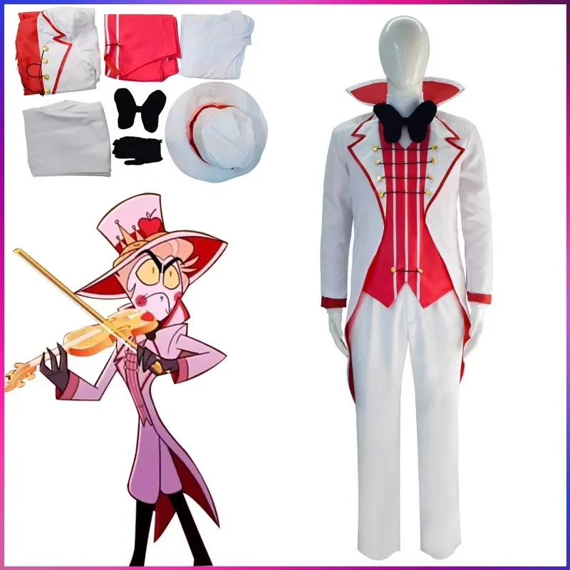 Anime Lucifer Morningstar Cosplay Hazbin Hotel Cosplay Costumes Hazbin Lucifer White Suit Halloween Party Adult Men Costume