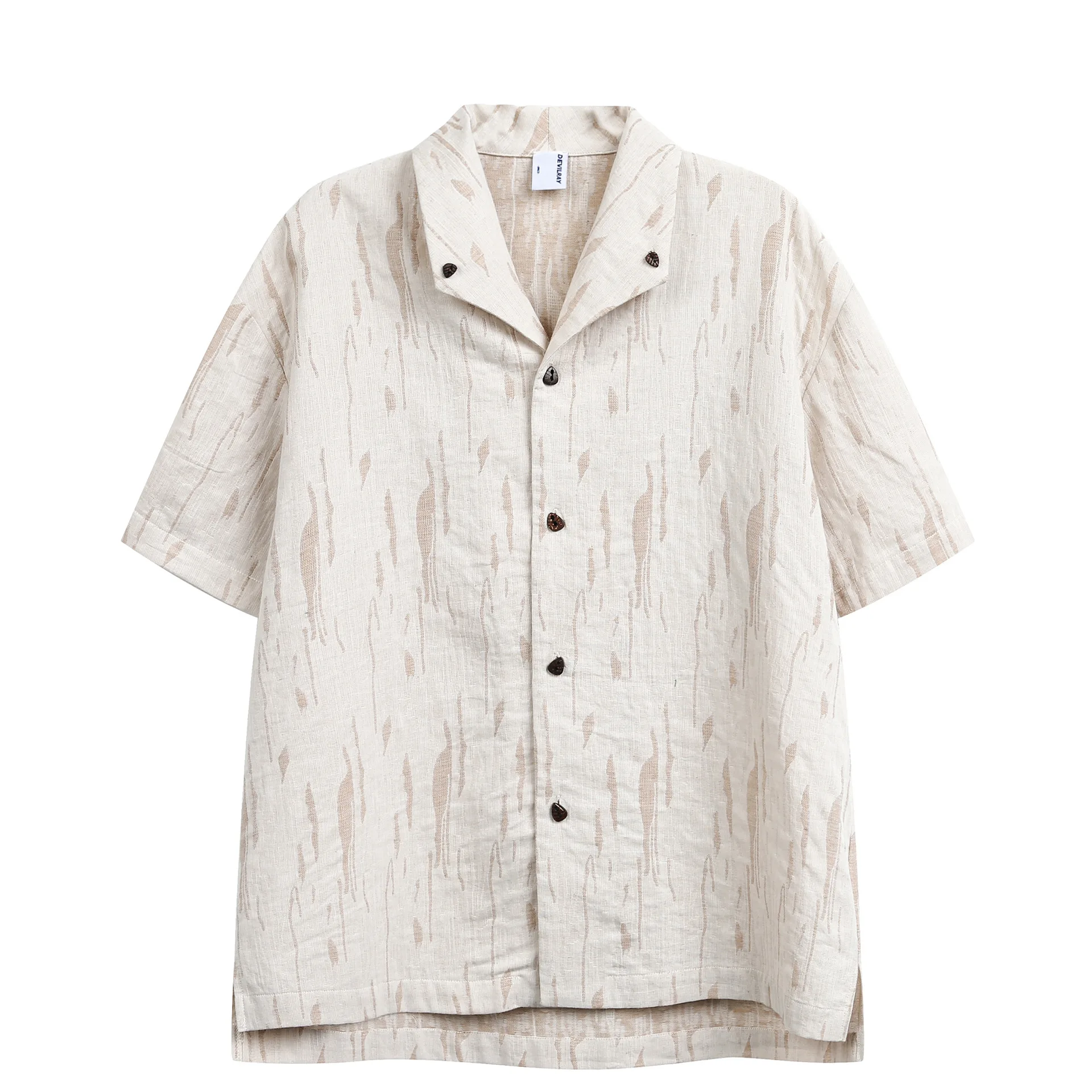 

Hawaii Beach Vacation Style Japanese Retro Linen-cotton Cuban Collar Shirt Unisex Loose-fit Half-sleeve Shirt for Men