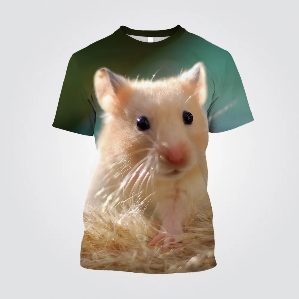 2023 The Newly Released 3D Printed Tee Cute Fun Hamster T-shirt Animal Graphic Girl Boy Short Sleeve Kids O-neck Polyester Tops