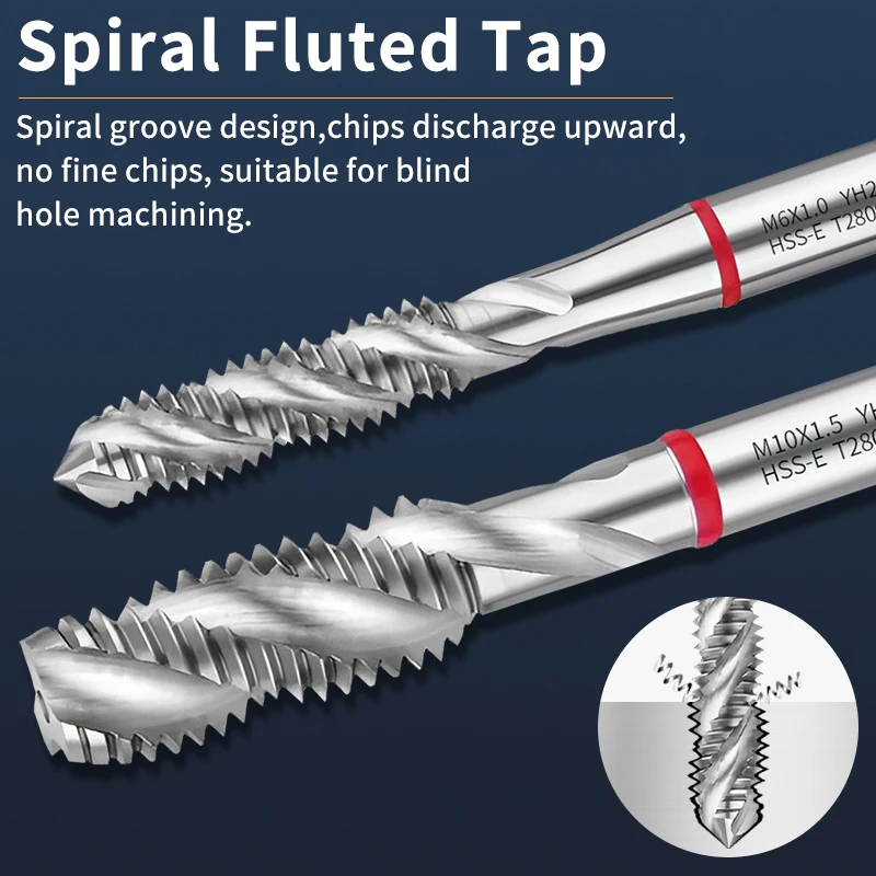 1PCS HSSE Metric Spiral Fluted Tap T2829 M25 M26 M27 M28 M30 M32 M33 M35 M36 x1/1.5/2/3/3.5/4 Machine Tap With Red Circle