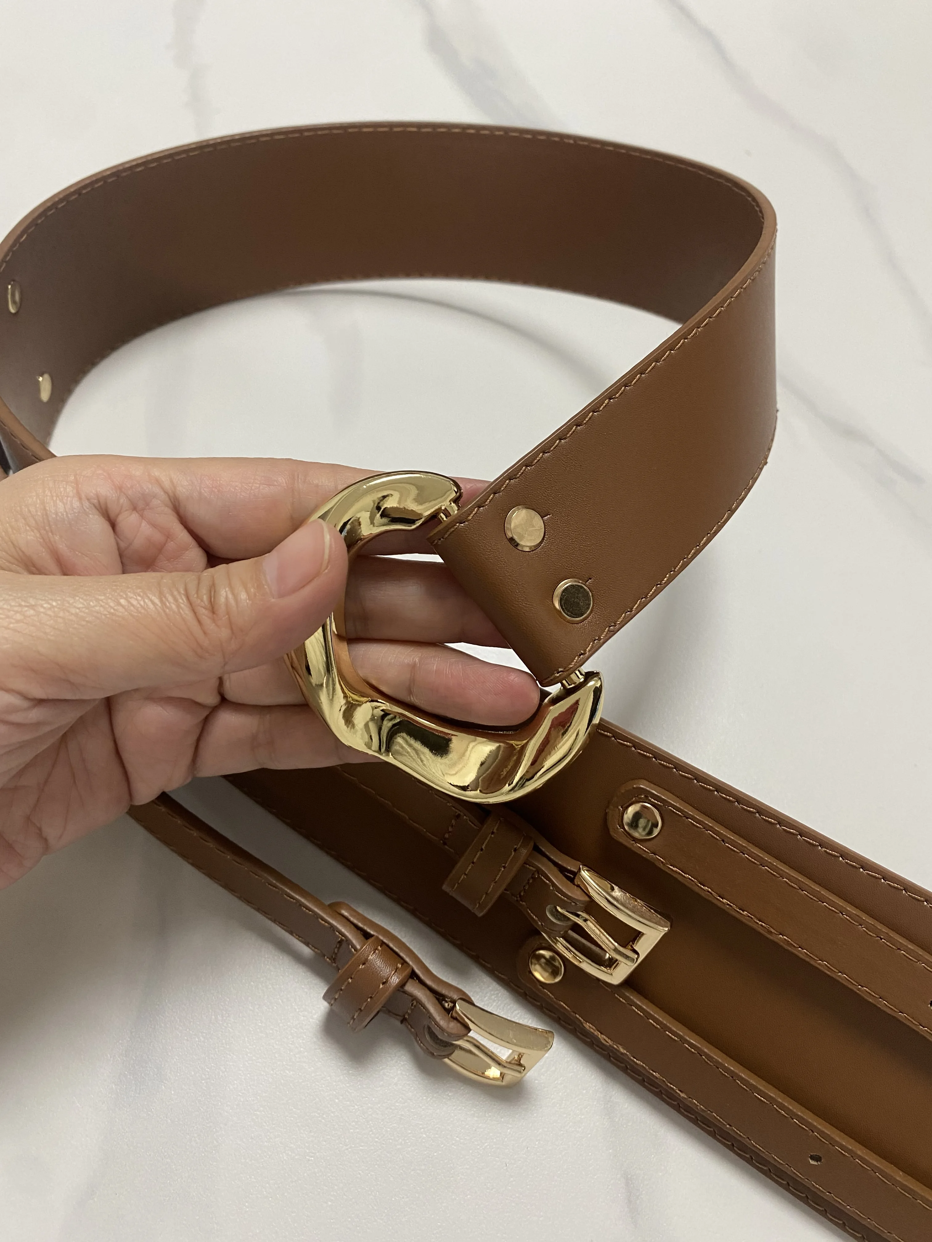 Women's Runway Fashion Genuine Leather Cummerbunds Female Dress Corsets Waistband Belts Decoration Wide Belt TB2642