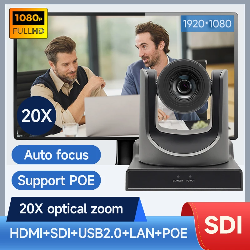 1080P PTZ Camera 20X optical zoom LAN POE USB2.0 HDMI for Church Live Streaming Business Meeting Broadcast Youtube