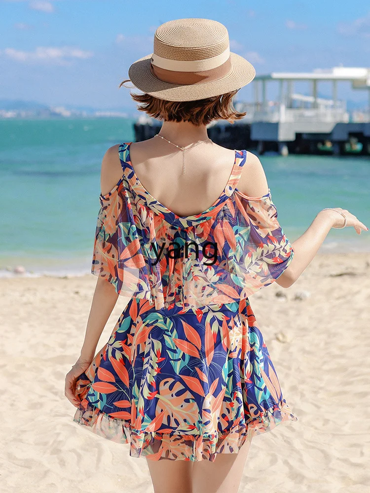 LMM women's large size slightly fat girl, covering the meat and showing thinness, soaking in hot spring one-piece skirt swimsuit