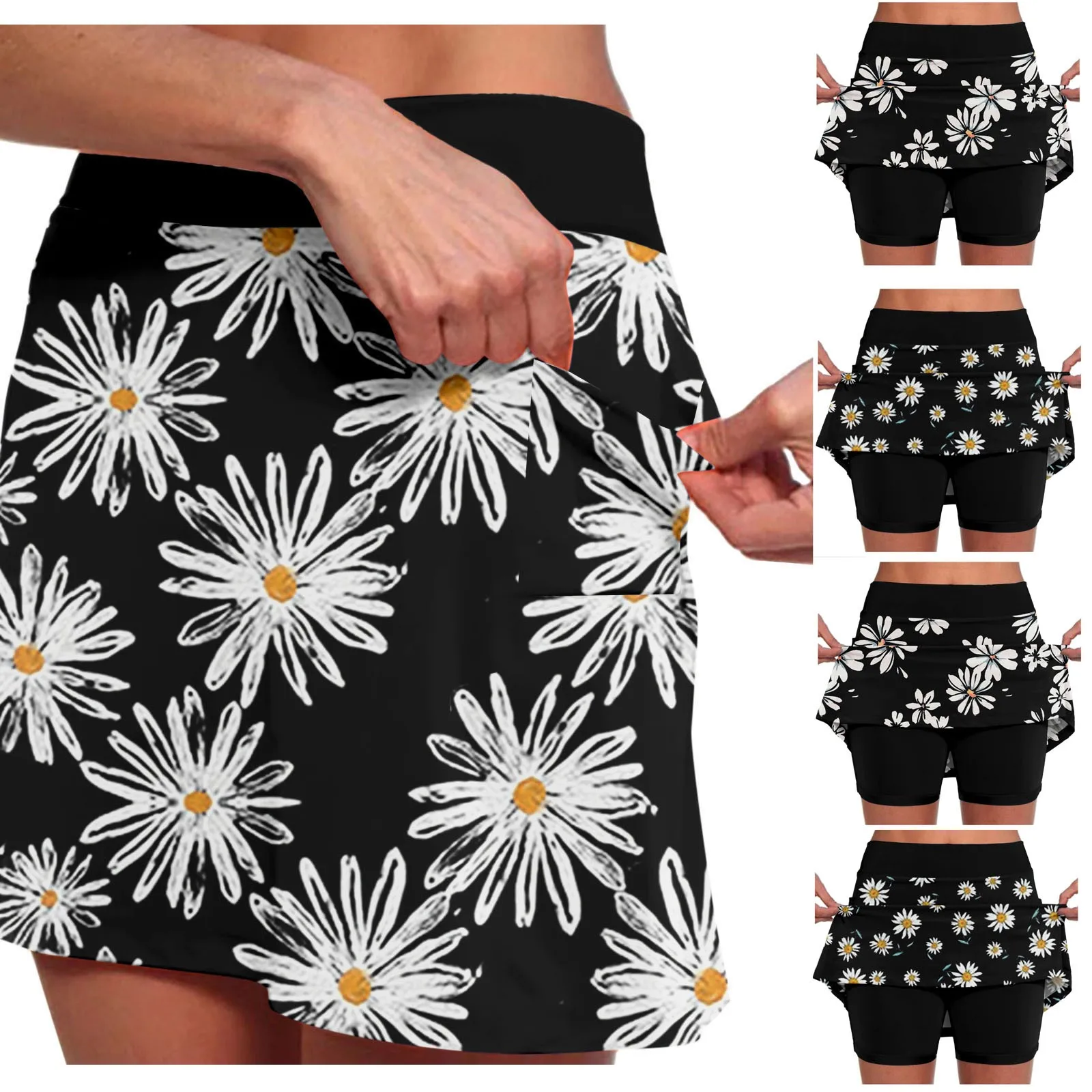 Summer New women's fashion in Europe and the United States new printed mid-waist sports Floral Print Shorts Skirt With Pocket