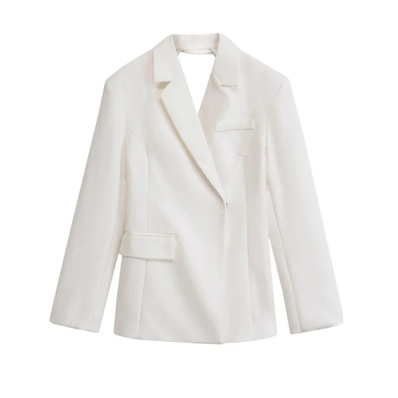 

Sexy Back Cutout Blazer Coats For Woman Elegant Chic White Long Sleeve Coat 2025 New Spring Office Lady Simple Solid Color Suits