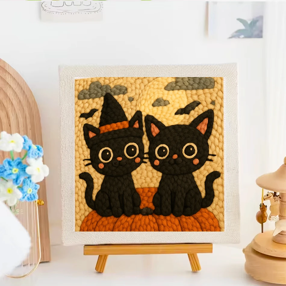 لكمة Neddle عدة الأسود القط الخفافيش التطريز إبرة عدة مع الإطار الحرفية الخياطة مجموعة Diy بها بنفسك الحرفية هدية لجميع القديسين 25x25 سنتيمتر جديد