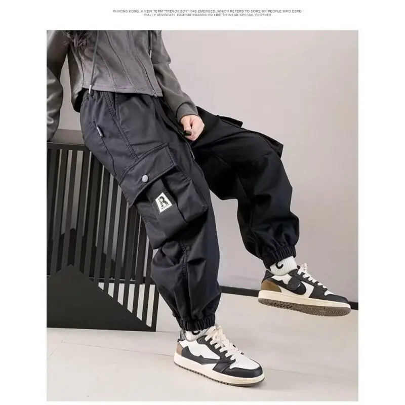 KoreanTeenager Girls\' Cargo Pants Children\'s Trousers Wide-leg Casual Pants Fashionable Loose 5 8 10 12 14 Years Old