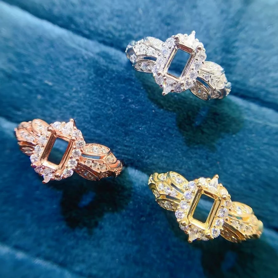 Royal Design 4mm*6mm Gemstone Ring Setting with 18K Gold Palting 925 Silver Ring Setting Allergy Free Jewelry Components