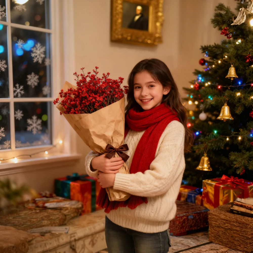 5 Stück rote Babys Atem künstliche Blumen gefälschte Gypsophila-Sträuße für Zuhause, Hochzeit, Tisch, Neujahr, Party, Weihnachtsdekoration – Detail 4
