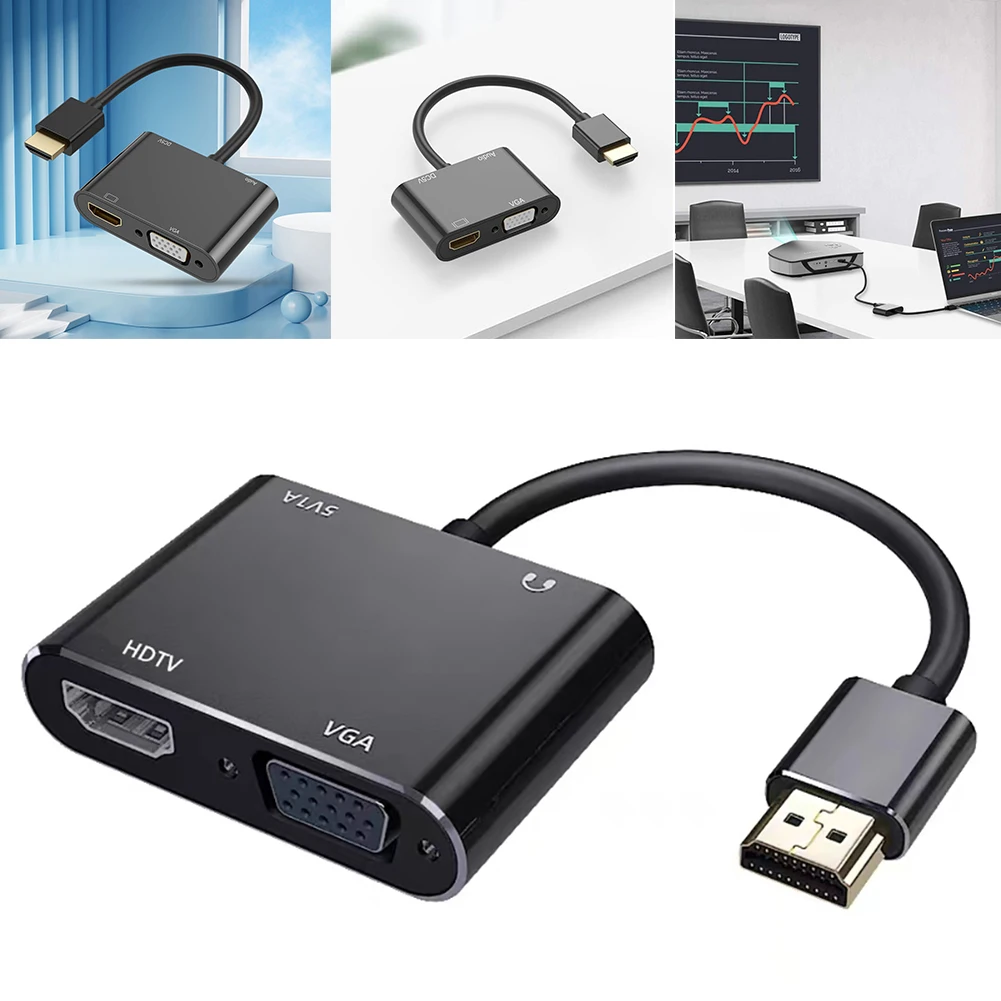 3 In 1 HDMI-Cmpatible To 4K HD VGA 1080p Converter with 3.5mm Audio HDMI-Cmpatible Male To Female Adapter for HDTV Laptop PC