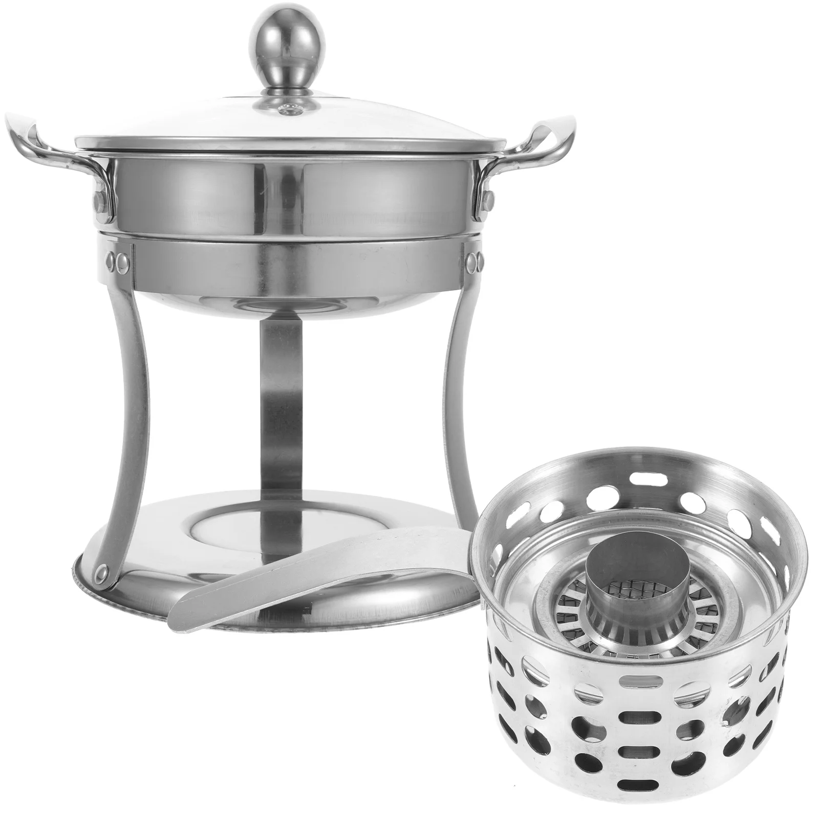 

Stainless Steel Hot Pot Dual Handle Small Practical Container With Stove Reusable Kitchen Cooking Pot For Camping Home Use