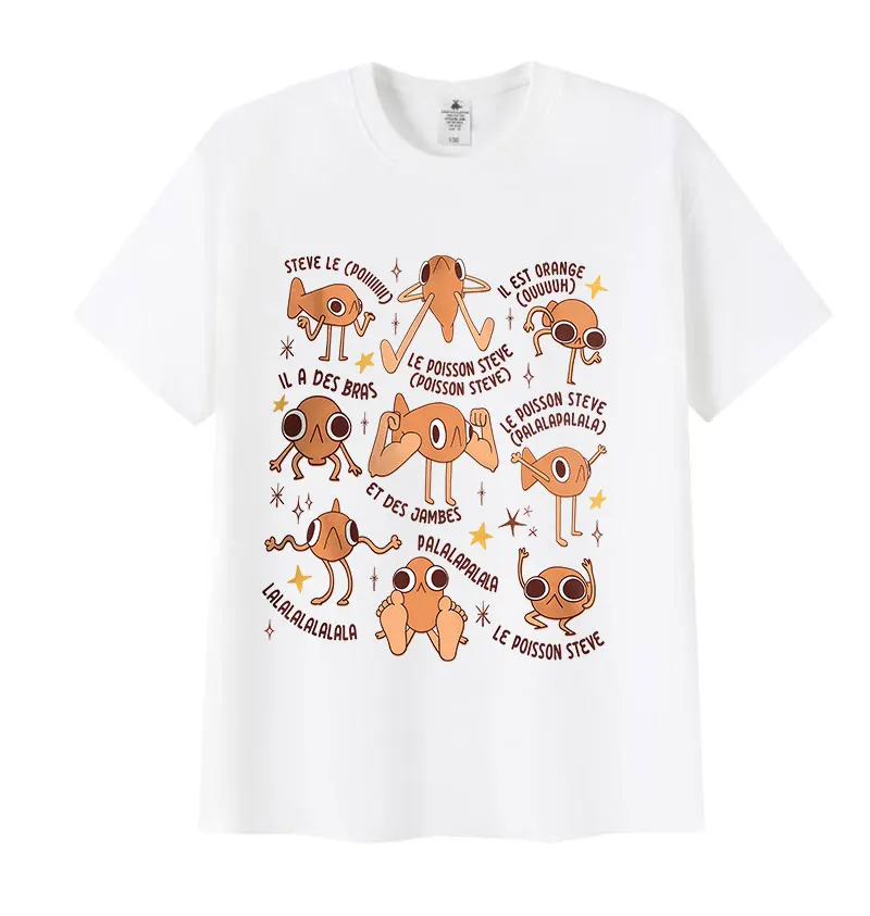 Le Poisson Steve Funny Fish Meme T Shirts Men Women O-Neck Fashion Short Sleeve T-shirt Casual Cute Cozy Pure Cotton Tops Tshirt