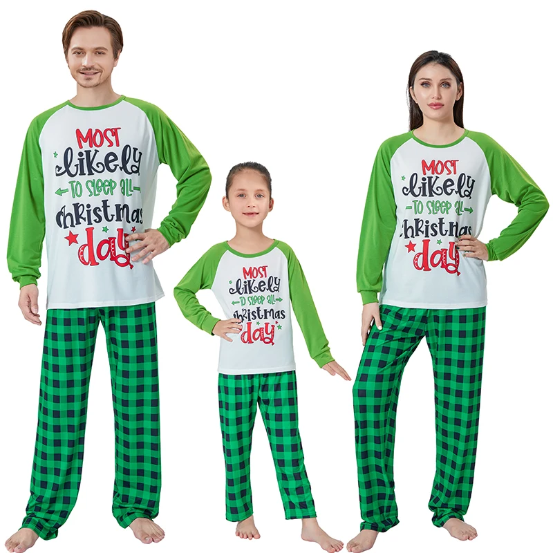 Red Reindeer Family Pajamas Matching Set with Snowflake Print Long Sleeve Tops and Striped Pants Sleepwear