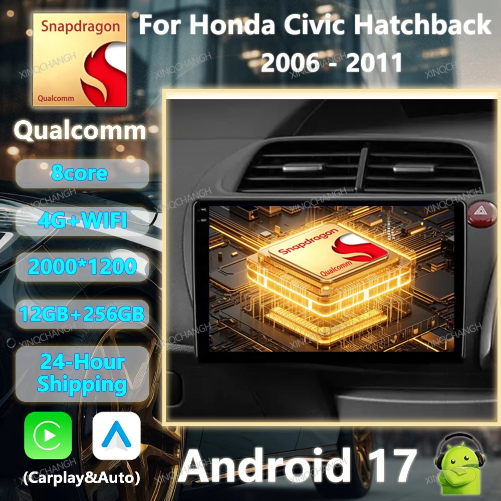 Android 17 Car Radio For Honda Civic Hatchback 2006 2007 2008 2009 2010 2011 Head Unit 4G WIFI Multimedia Stereo Video Player BT