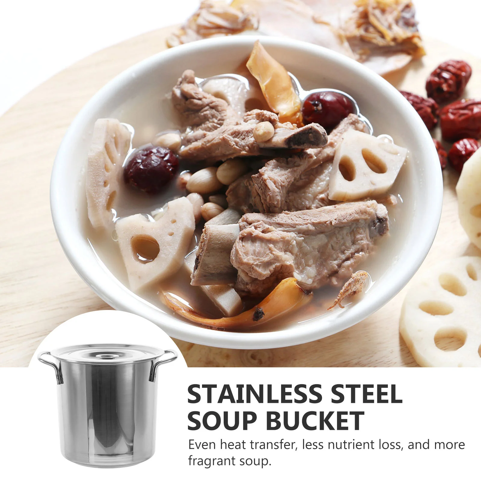 Commercial Stainless Steel Soup Bucket Simmering Pot Heavy Bottom Stock Large Capacity Rice