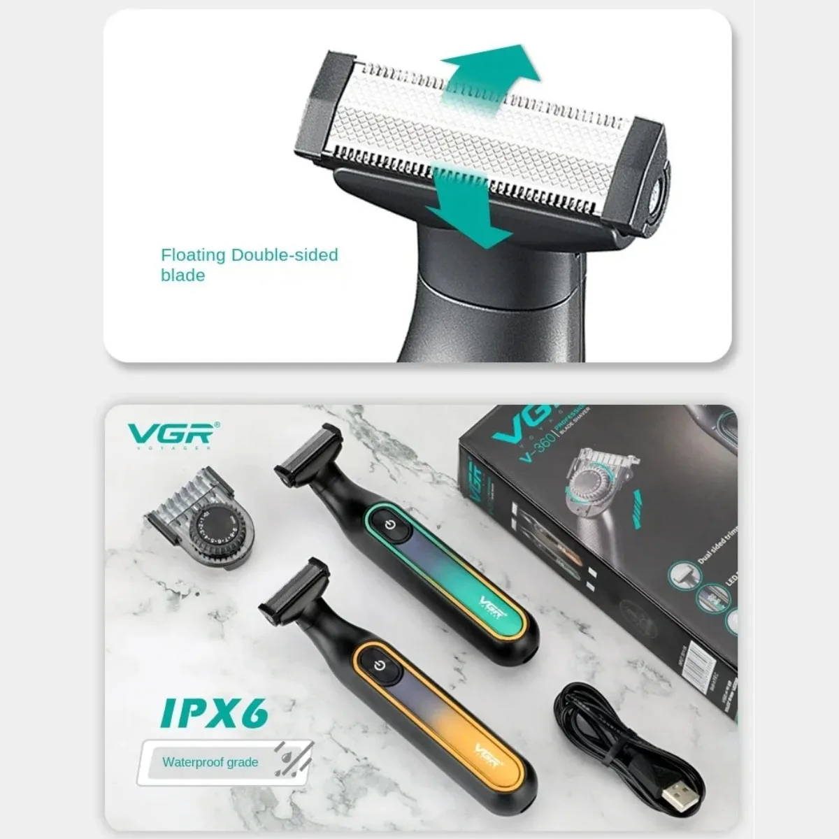 VGR Shaver Professional Razor Portable Hair Trimmer Adjustable Beard Trimmer IPX6 Razor Electric Shaving Machine for Men V-360