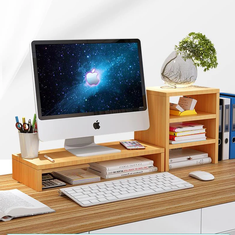 Madeira Ergonômico Desktop Storage Rack, Display Aumentar Rack, DIY, Escritório, Fácil Instalação, Laptop Stand