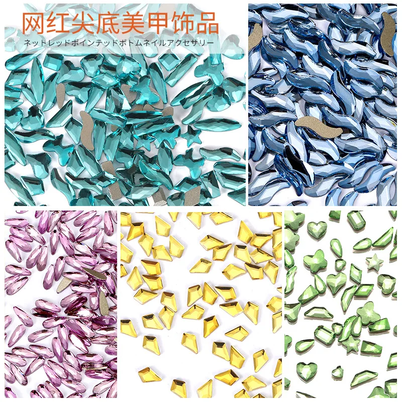 light colour Mix Shape Boutique Flat bottom nail art rhinestones Glass crystal 3D nail decoration Multiple shapes wholesale