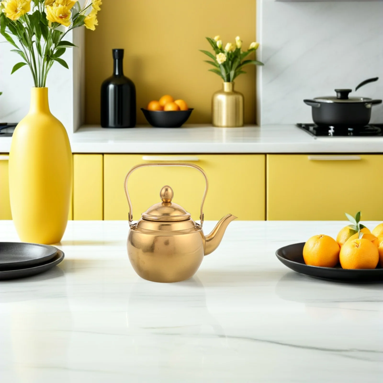 

Vintage Stainless Steel Tea Pot Removable Infuser Loose Leaf Blooming Kettle Boiling Water Pot for Kitchen Office