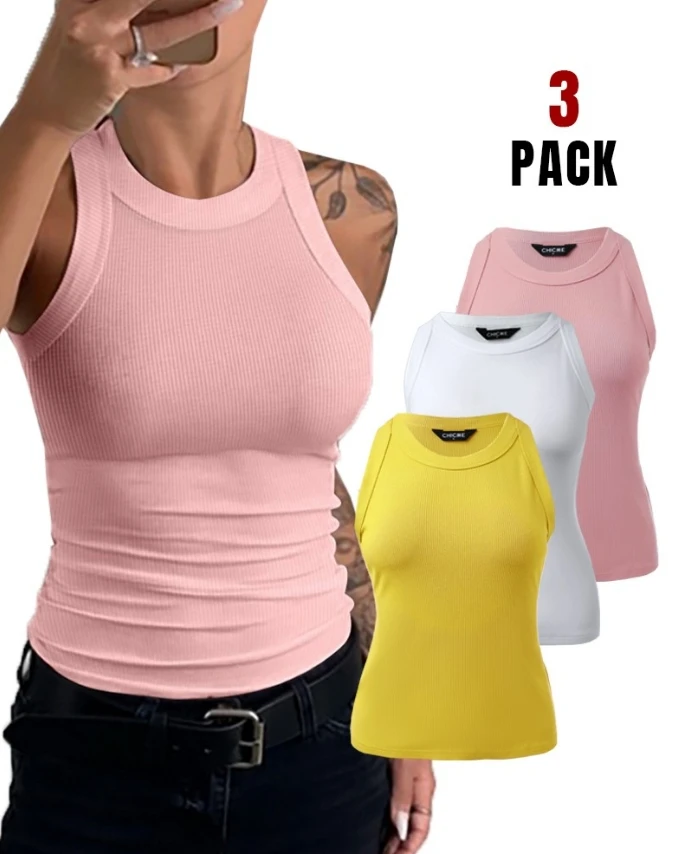 

3-Pack Top Women 2024 Summer Casual Round Neck Knit Thick Strap Plain Skinny Sleeveless Daily Basics Tank Tops Y2K Clothes